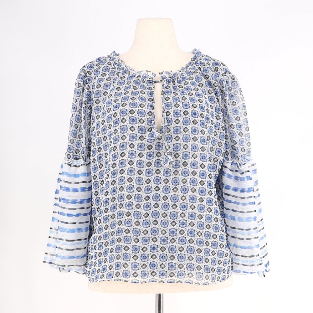 MISA LOS ANGELES Renata Chiffon Blouse Lightweight Blouson Sleeve Blue Size L